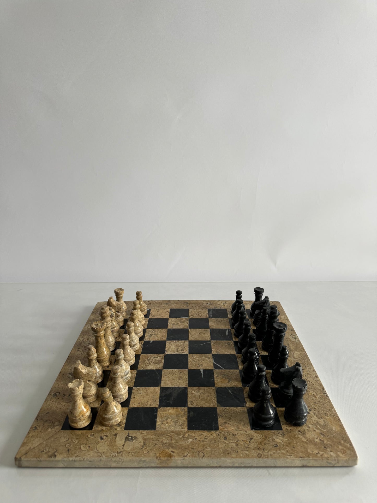 Coquina + Onyx marble chess set | vintage gameroom decor