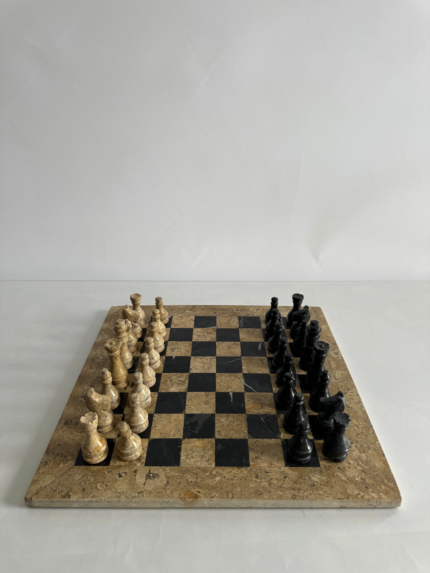 Coquina + Onyx marble chess set | vintage gameroom decor