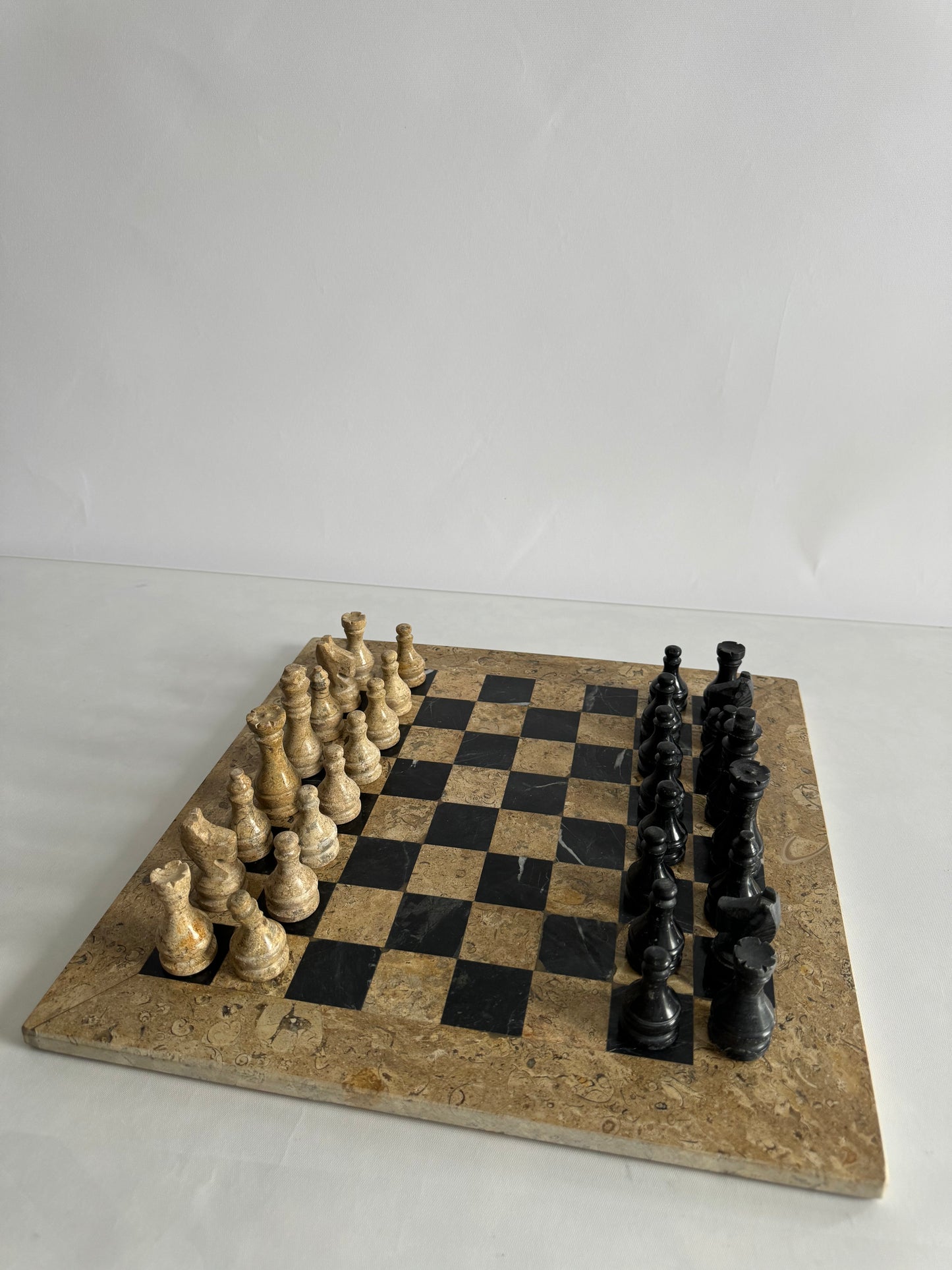 Coquina + Onyx marble chess set | vintage gameroom decor