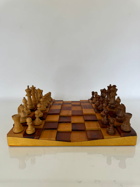 Hand carved vintage 3D wood chess board set | vintage gameroom decor