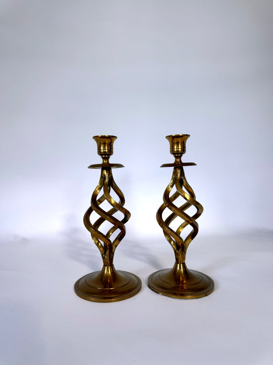 Large brass spiral taper candlestick holders | Set 2