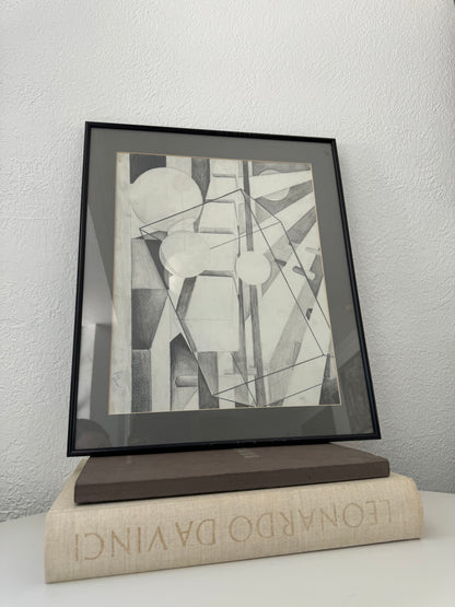 Signed abstract shapes framed art | modernist wall art | Signed R Rohnson