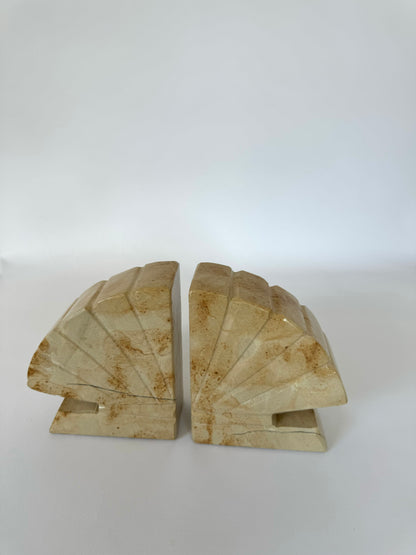 Art Deco marble fan shaped bookends | Set 2