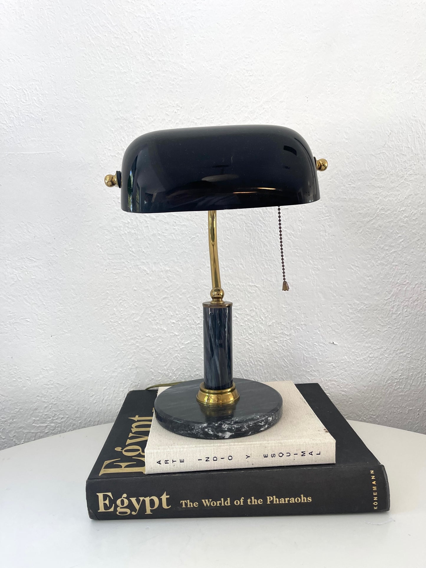 Rare black shade bankers lamp | Vintage brass + marble desk lamp