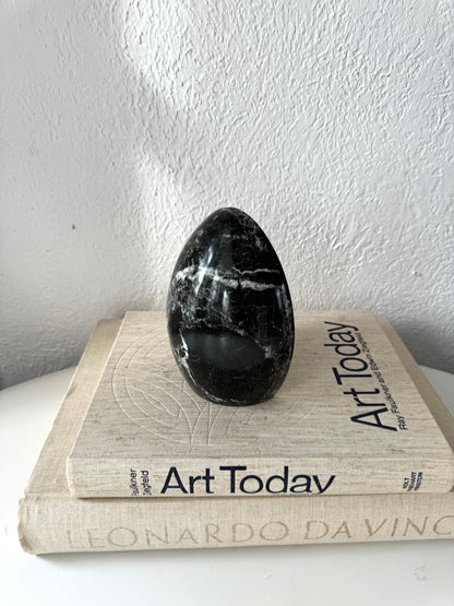 Black + White veined marble egg shaped bookend | shelf decor | Only 1 bookend