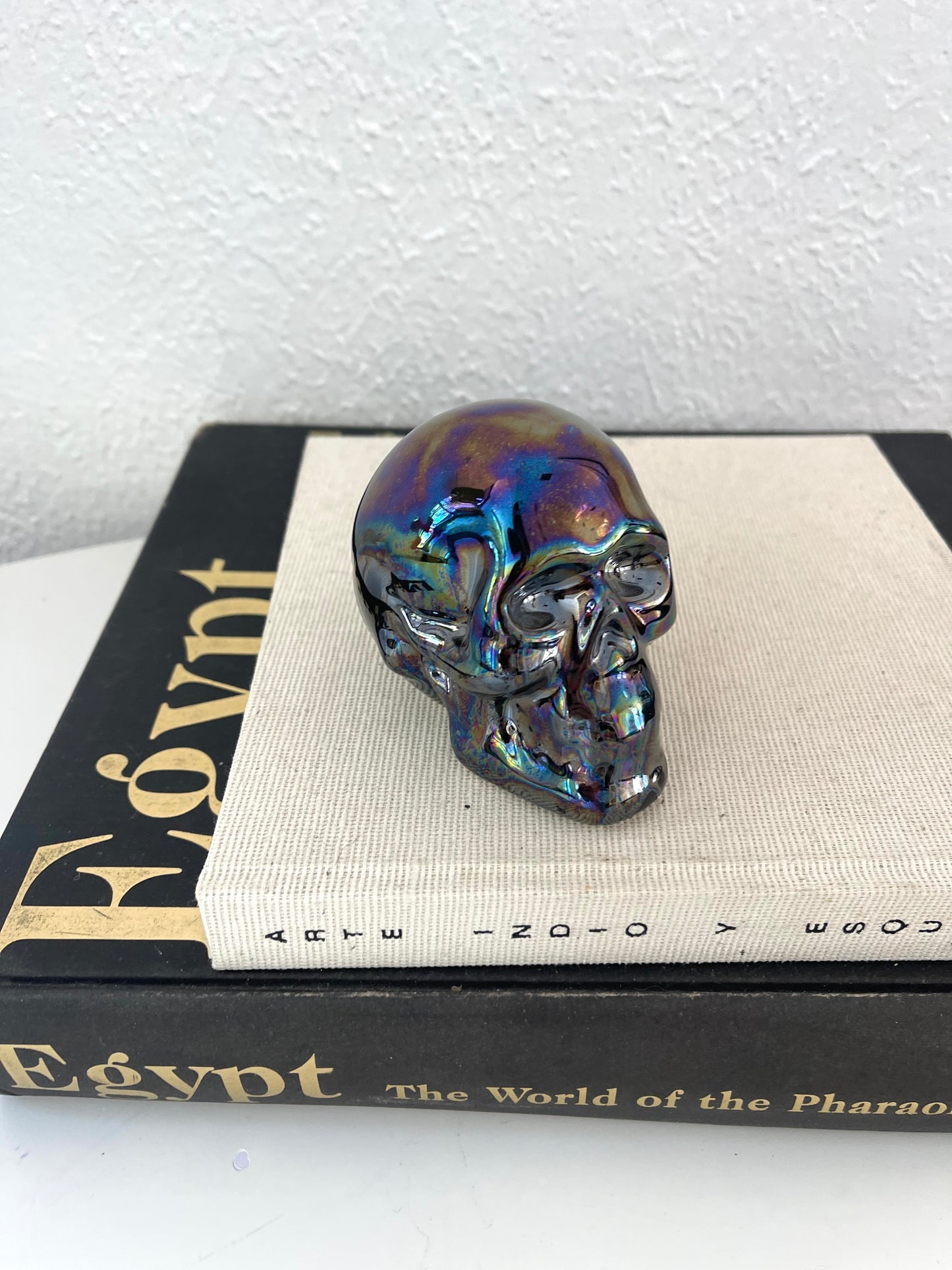 Pearlized black ceramic skull | oil slick Halloween self decor