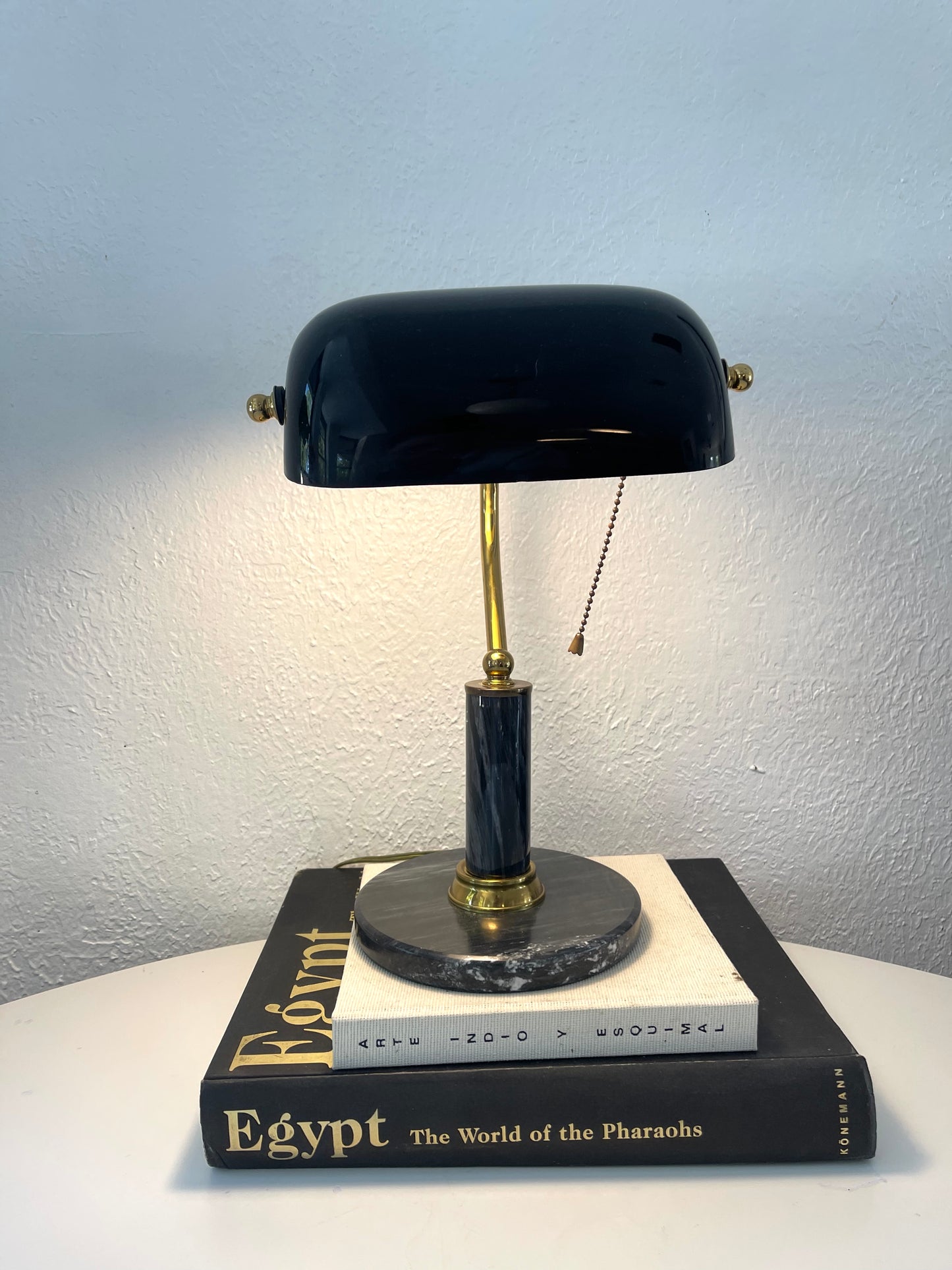 Rare black shade bankers lamp | Vintage brass + marble desk lamp