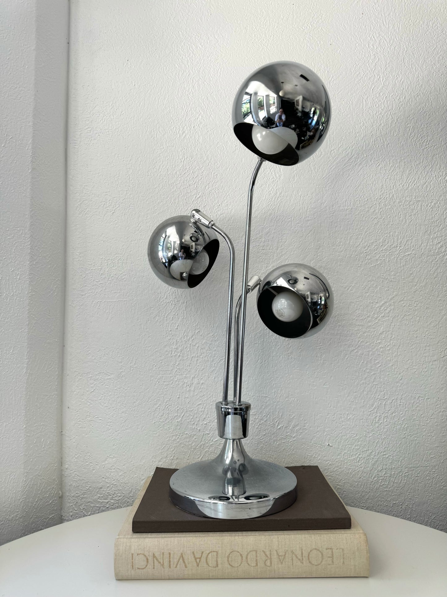 Mid-Century modern 3 eyeball silver chrome table lamp | chrome atomic mod lighting