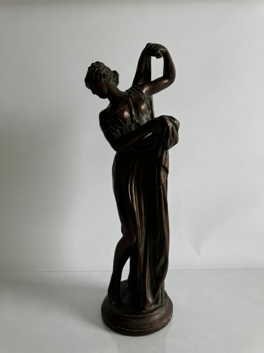 Vintage bronzed Greek bathing goddess statue | vintage Greek decor