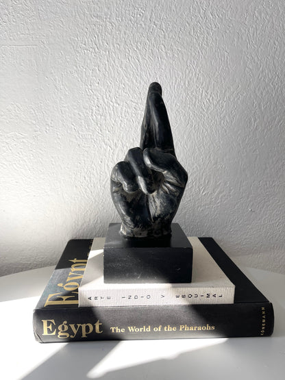 Fingers crossed  hand statue on wood base | hand sculpture self decor