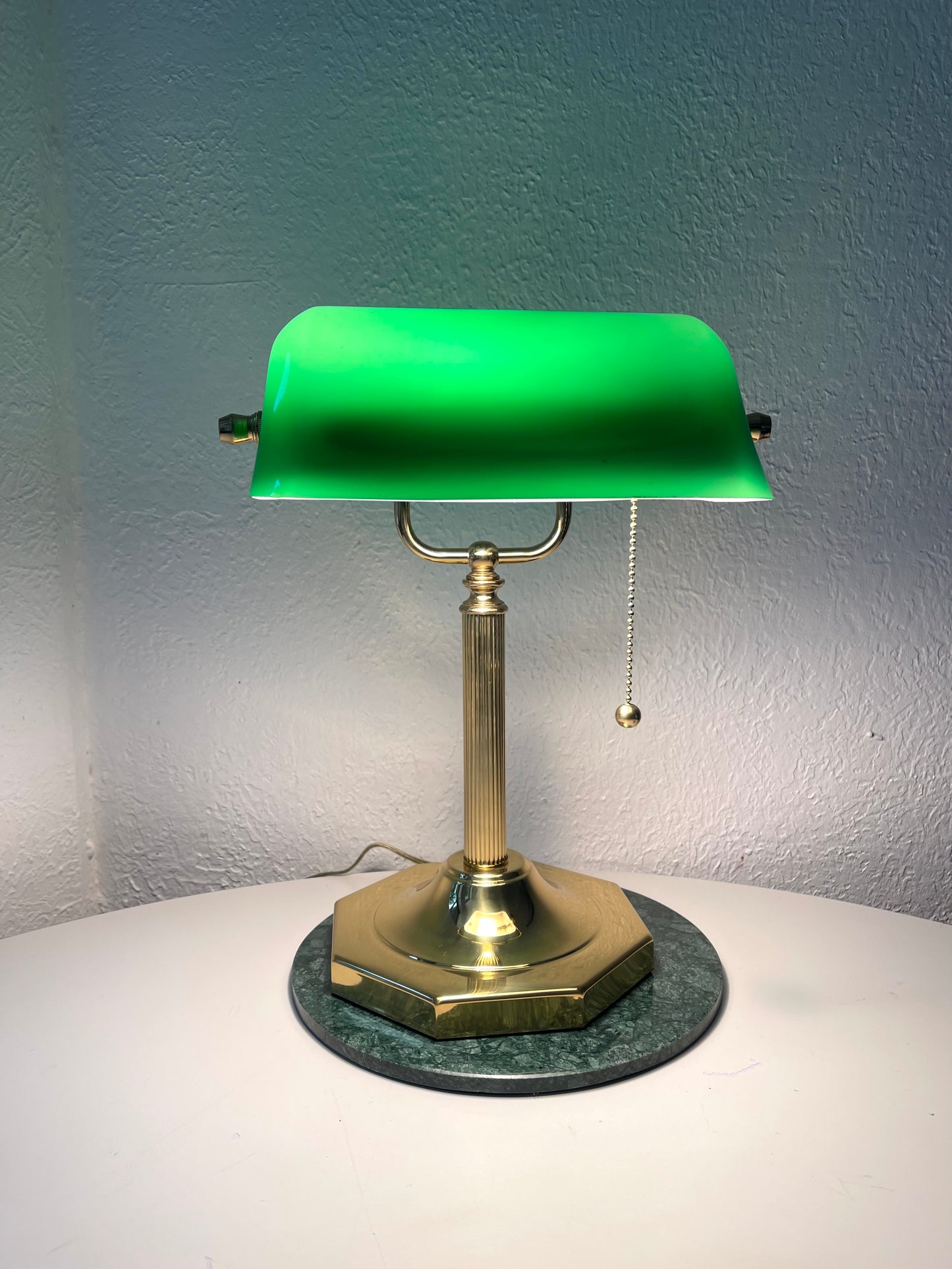 Vintage brass bankers lamp w/ green glass shade