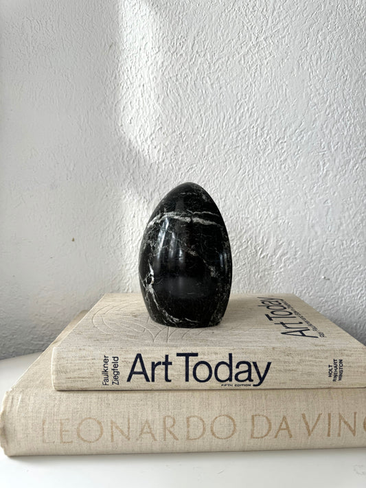 Black + White veined marble egg shaped bookend | shelf decor | Only 1 bookend