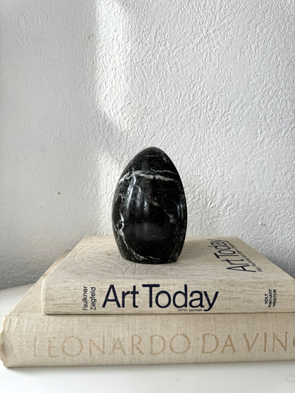 Black + White veined marble egg shaped bookend | shelf decor | Only 1 bookend