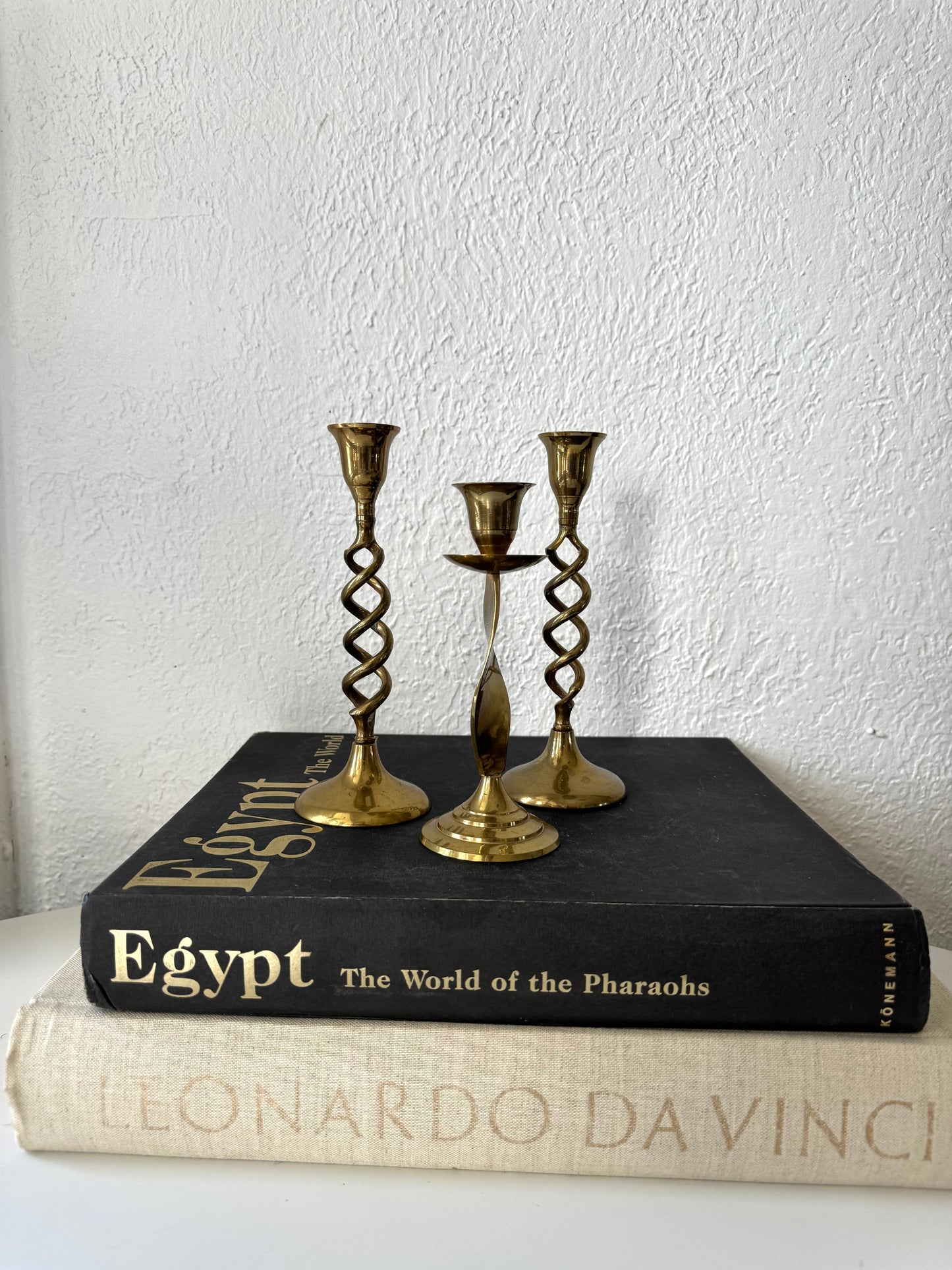 Brass spiral + twist taper candlestick holders | Set 3