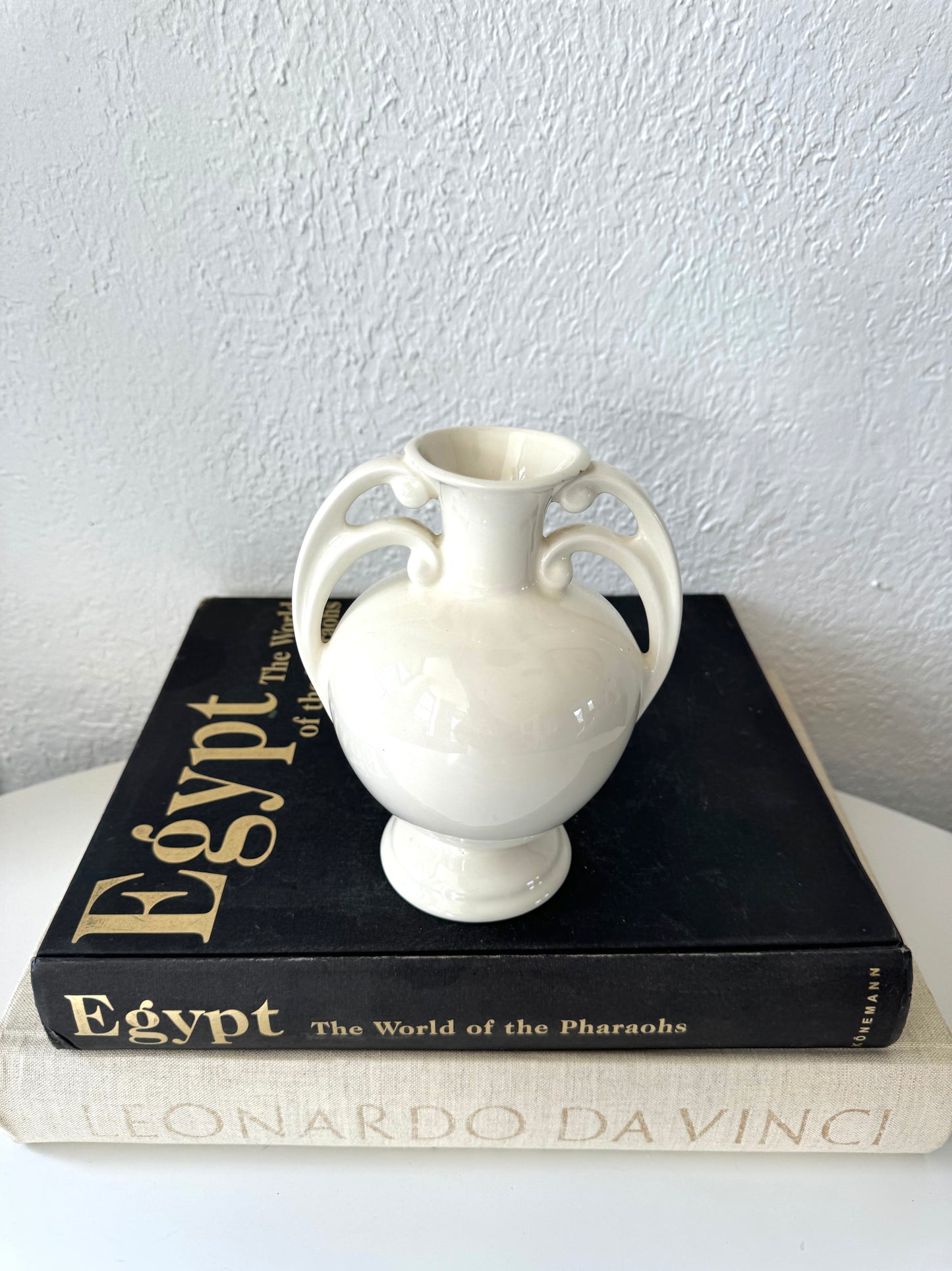 Art Deco ceramic glazed white vessel / vase