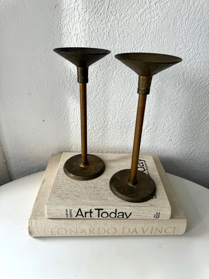 Pair brass MCM modernist taper candlestick holders | Set 2