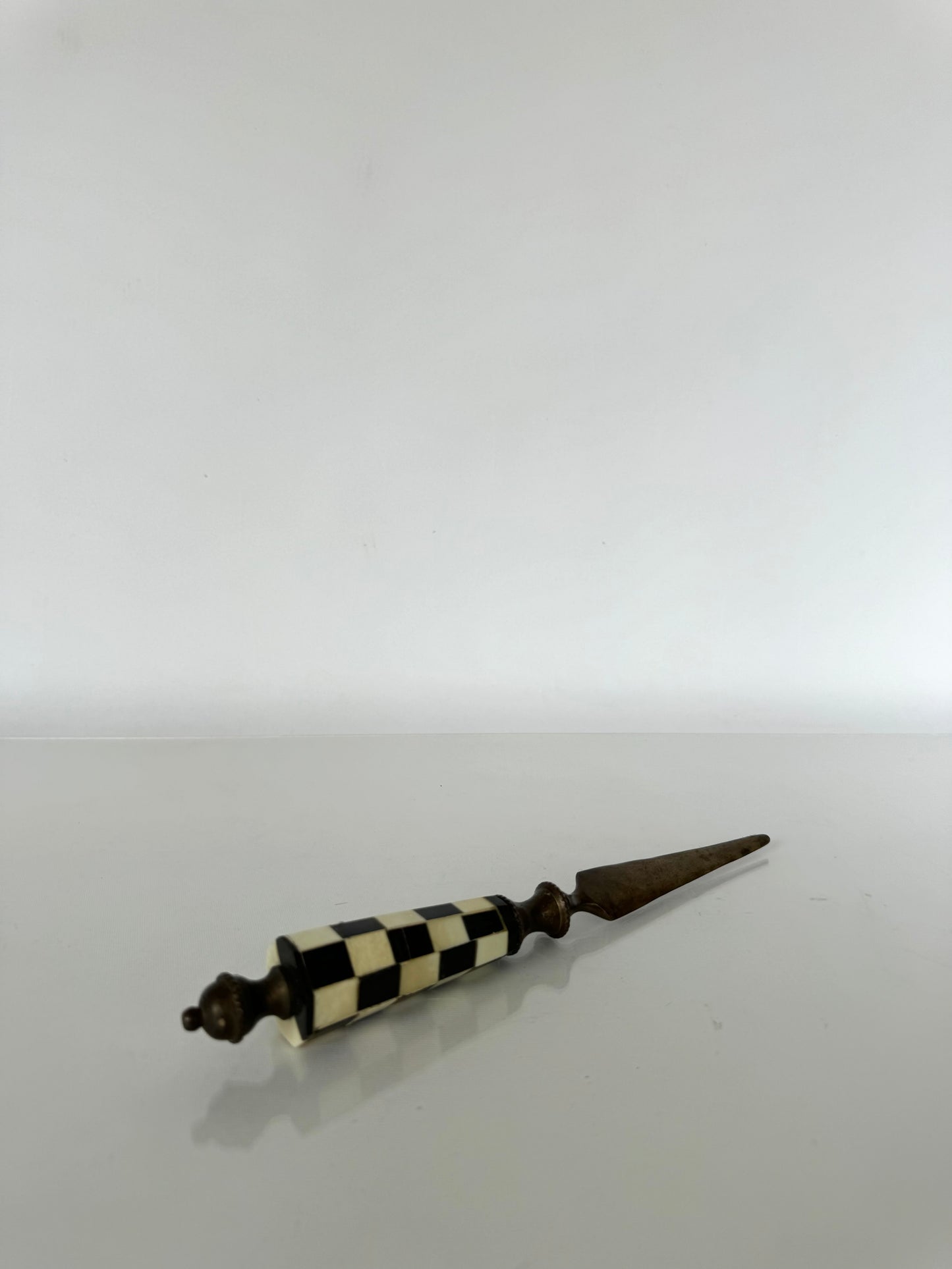 MCM black + white bone inlay brass letter opener