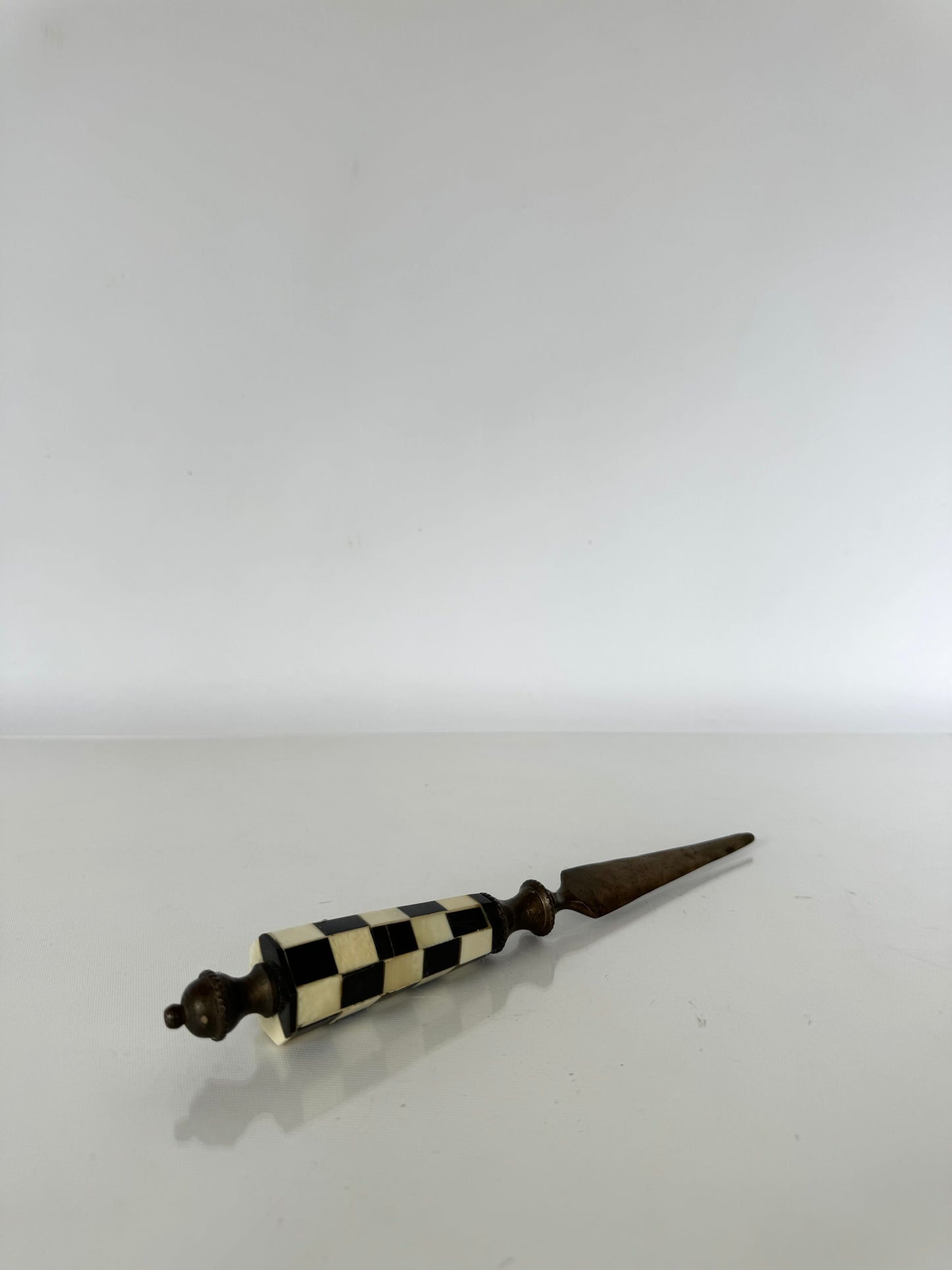 MCM black + white bone inlay brass letter opener