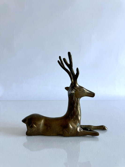 Vintage brass sitting reindeer sculpture | Christmas decor