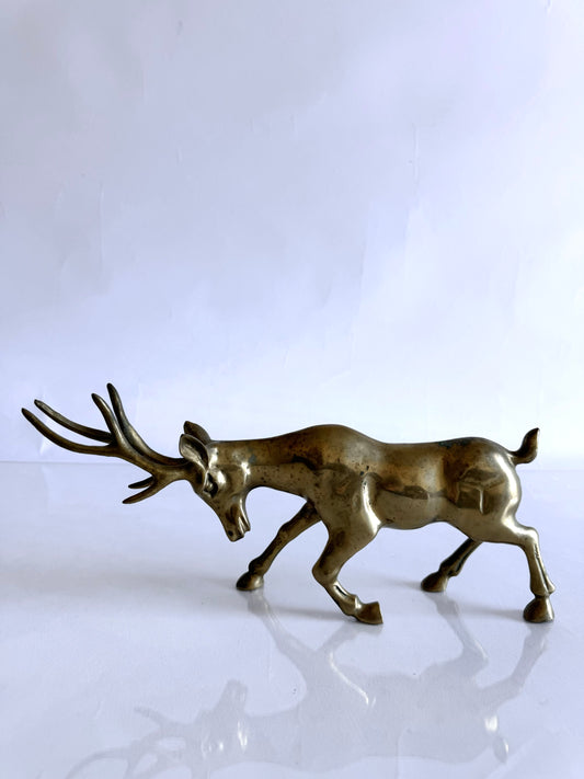 MCM solid brass buck sculpture | vintage Christmas decor