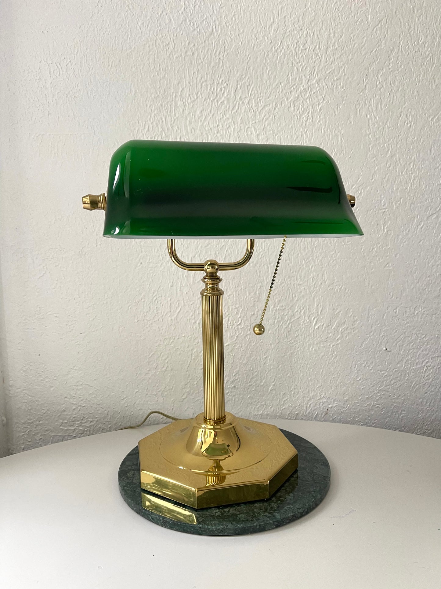 Vintage brass bankers lamp w/ green glass shade