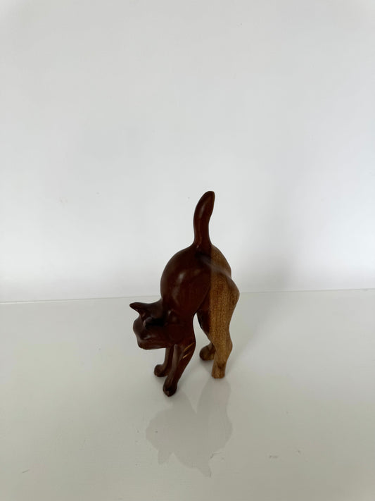 Hand carved wood cat sculpture | vintage wood art decor