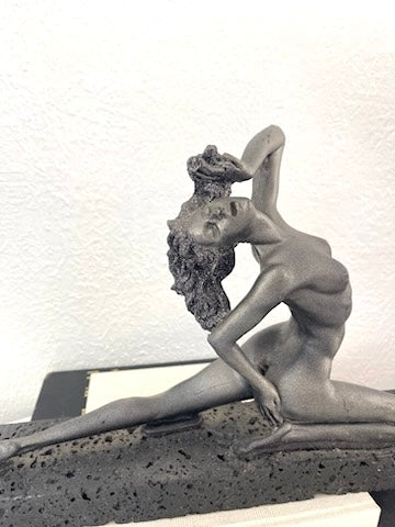 80’s Art deco nude sculpture on lava rock base