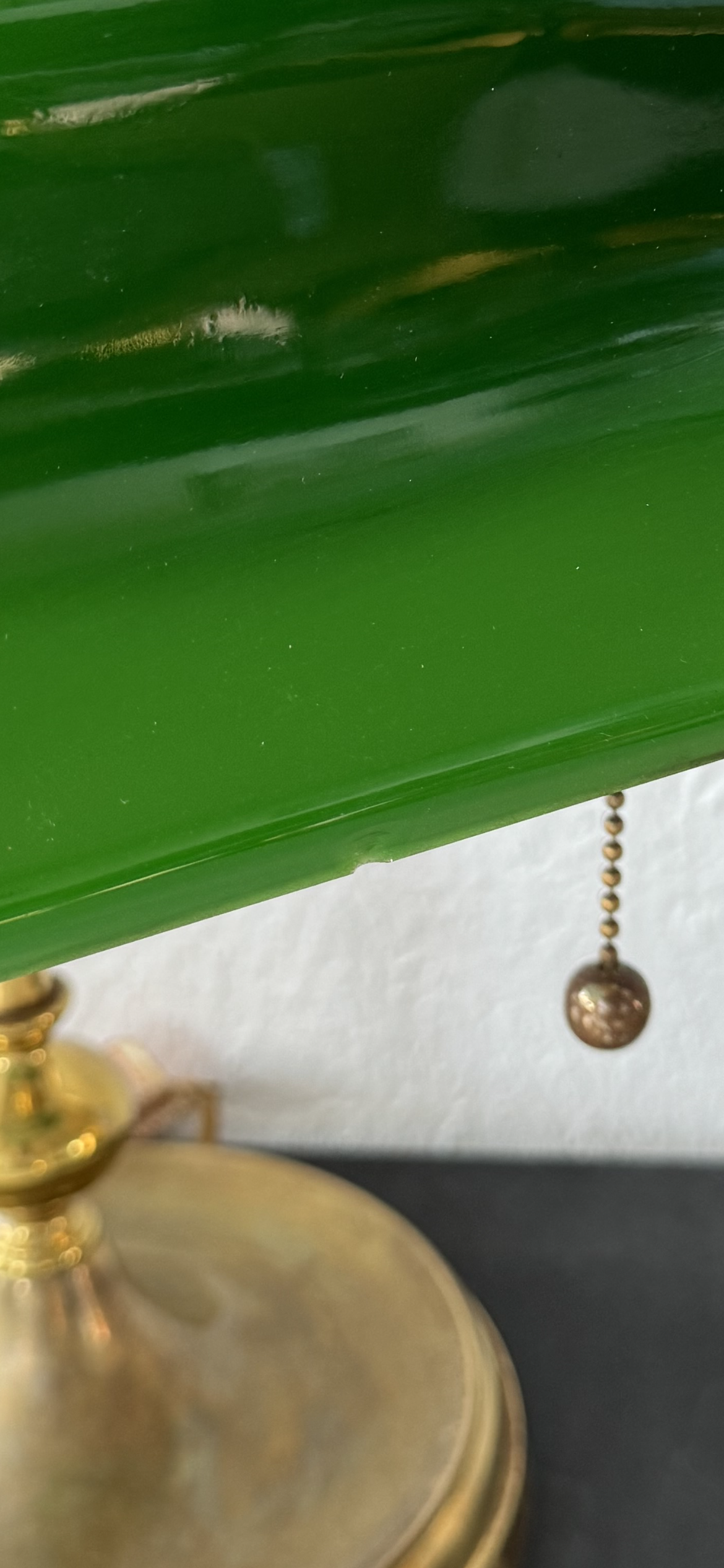 MCM green glass + brass base bankers table lamp