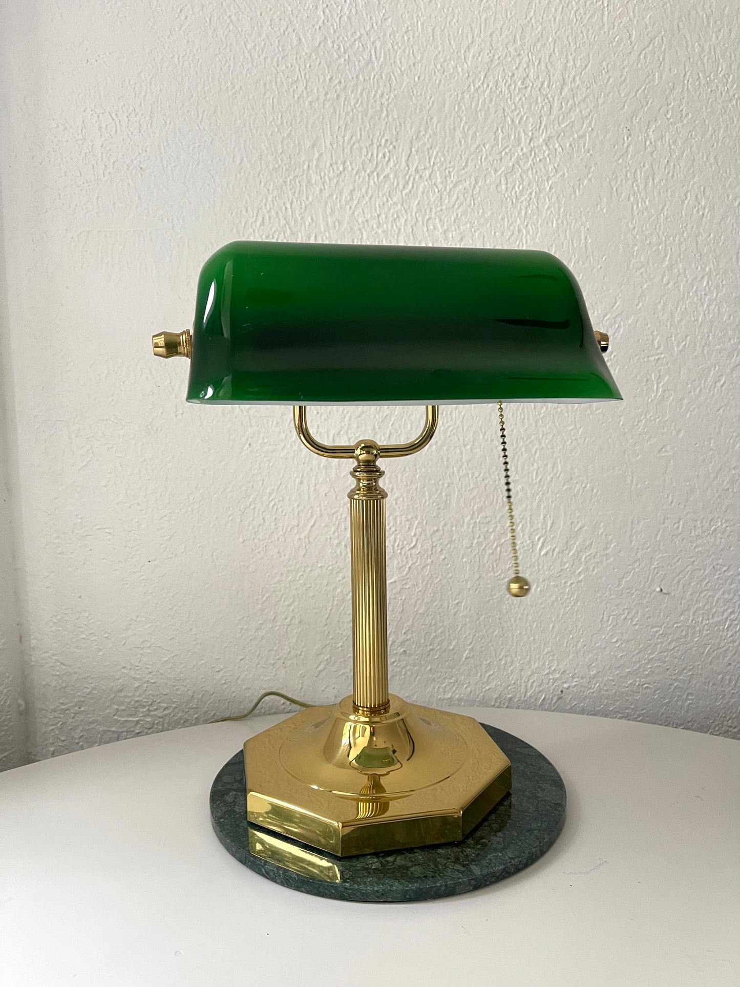 Vintage brass bankers lamp w/ green glass shade