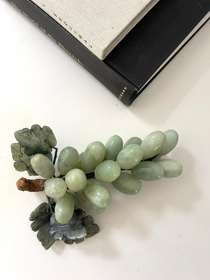 Vintage Large Jade grape cluster + wood stem