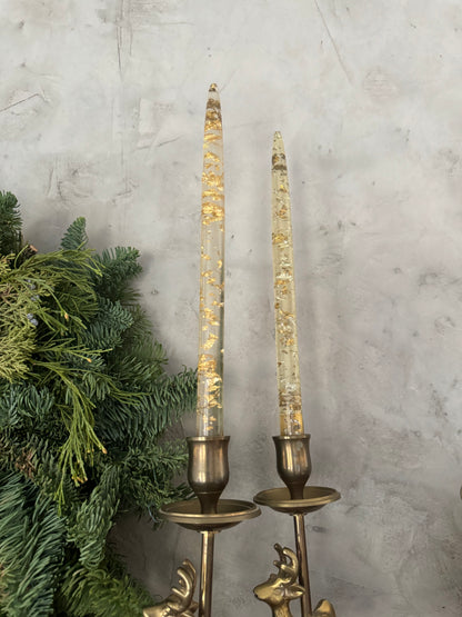 Lucite Gold glitter flaked candlestick set | Set 2 | Christmas candles | 1 Set Available