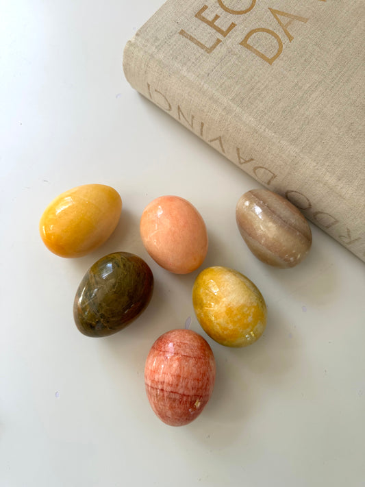 Marble + Onyx stone hand carved eggs | vintage marble decor | Set 6