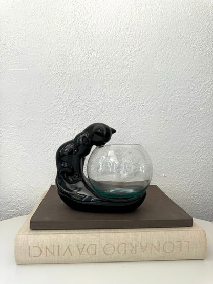 Vandor 1982 glazed black cat fish bowl | Made in Japan