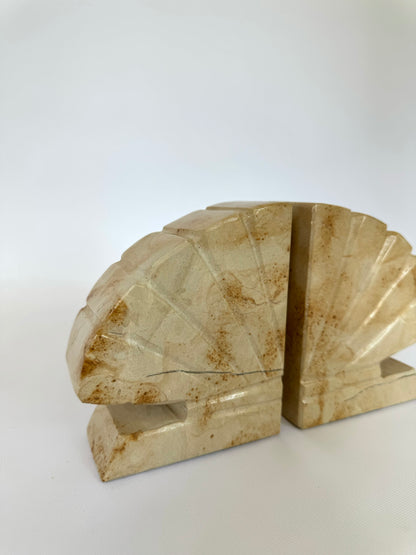 Art Deco marble fan shaped bookends | Set 2