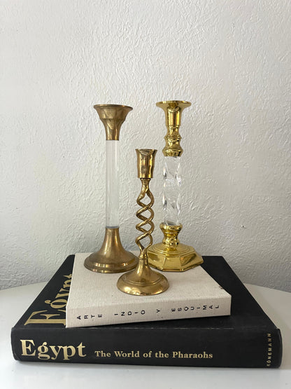 Brass + Lucite taper candlestick holders | Set 3