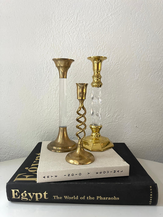 Brass + Lucite taper candlestick holders | Set 3