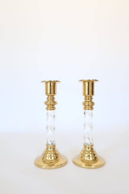 Twisted lucite + brass candlestick holders | Set 2