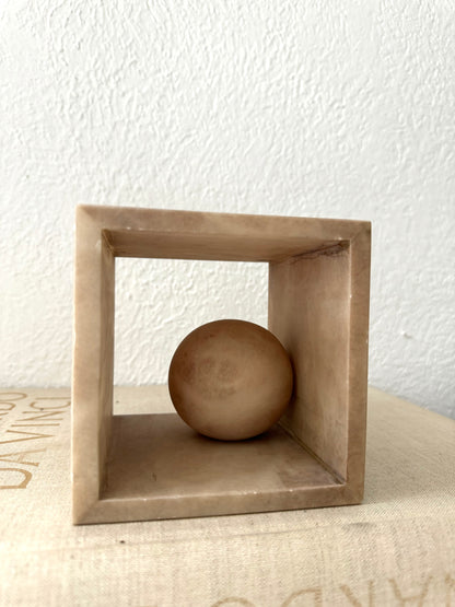 Modern sphere in cube desktop decor | bookend