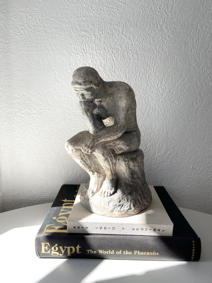 Vintage sculpted Rodins Thinking man statue | vintage bookshelf decor