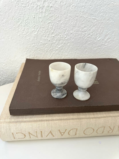 Grey + white marble decanter + 2 mini goblets | vintage Barware decor