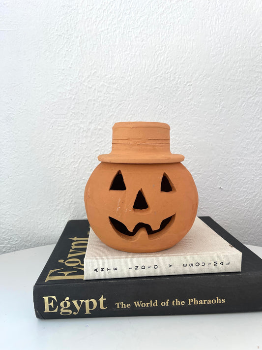 Terra Cotta Halloween Jack-O-Lantern tea light candle holder | Halloween decor