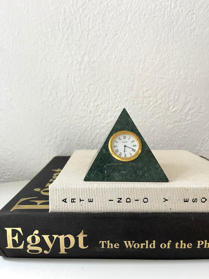 Vintage green marble pyramid clock | marble shelf decor