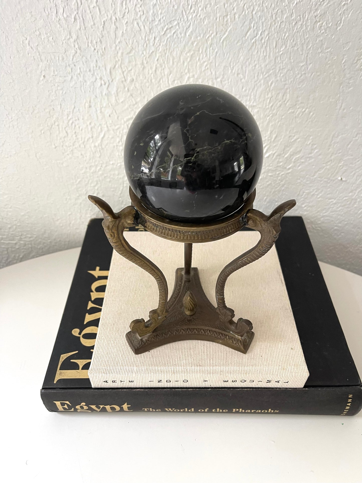 Vintage solid marble sphere + brass base stand
