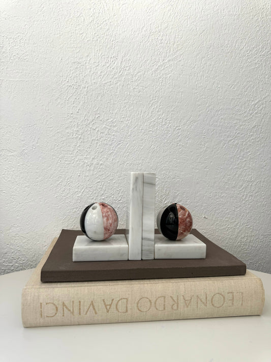 Art Deco modernist tricolored orb bookends | vintage orb desk organizer | Set 2