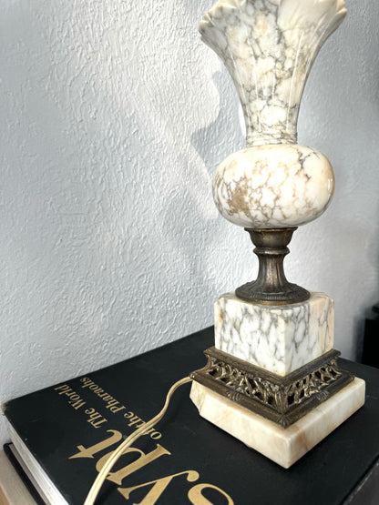 Italian ornate carved marble side table lamp