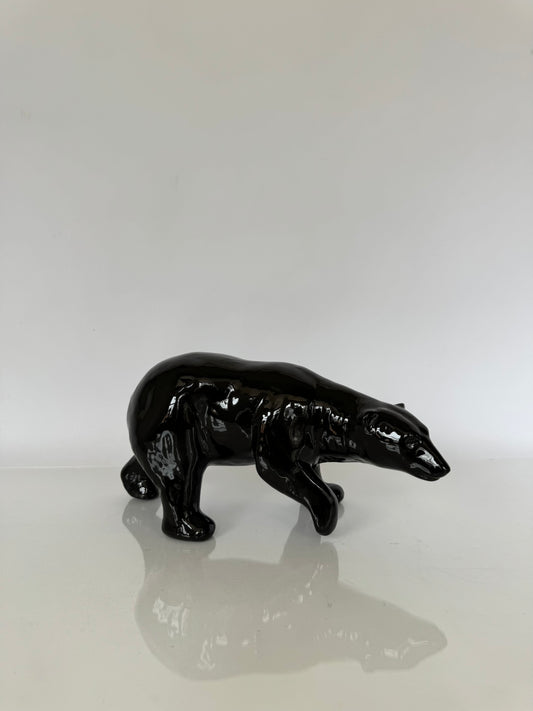 Vintage glazed black polar bear sculpture | Art deco decor