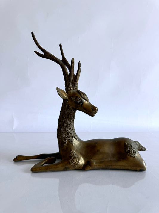 X~Large MCM brass sitting reindeer sculpture with ornate design | vintage Christmas decor