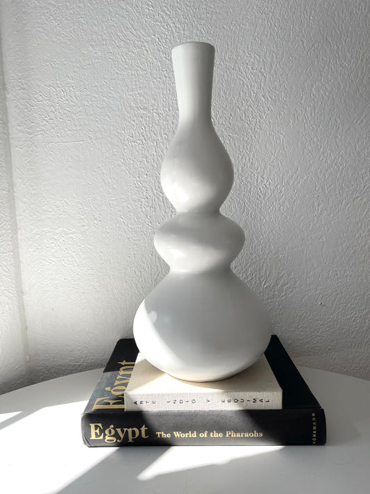 Vintage Art Deco ceramic monochrome vessel | vintage white gourd shaped vase