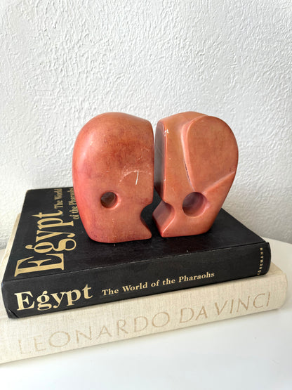 Pink solid stone carved Elephant shaped bookends | Soapstone bookends | Set 2