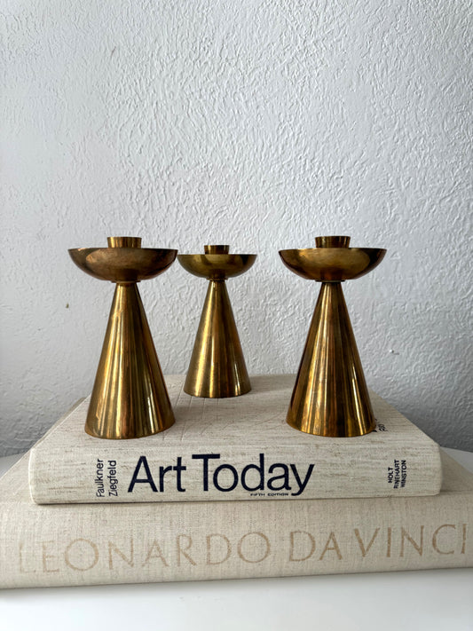 MCM brass taper candlestick holders | Set 3